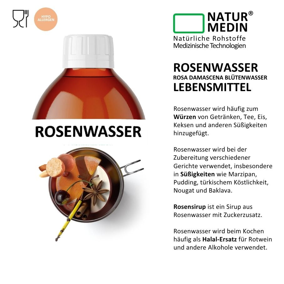 Rosenwasser zum Backen LEBENSMITTEL 250ml GLAS