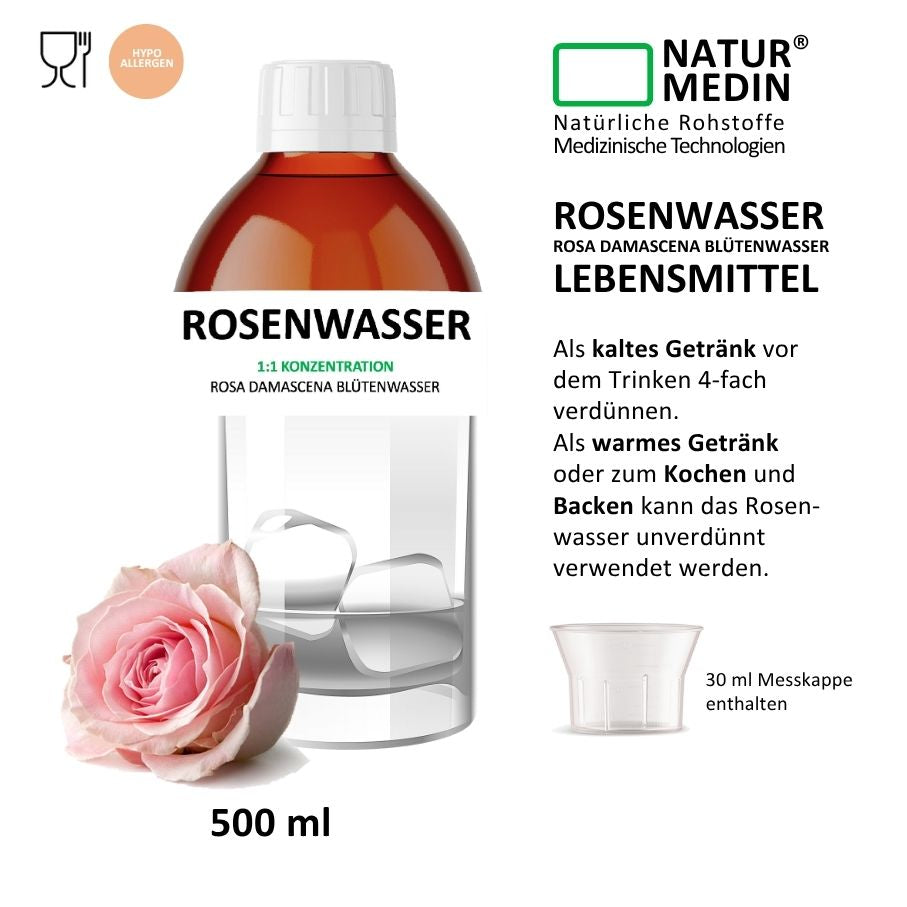 Rosenwasser zum Backen LEBENSMITTEL 500ml GLAS