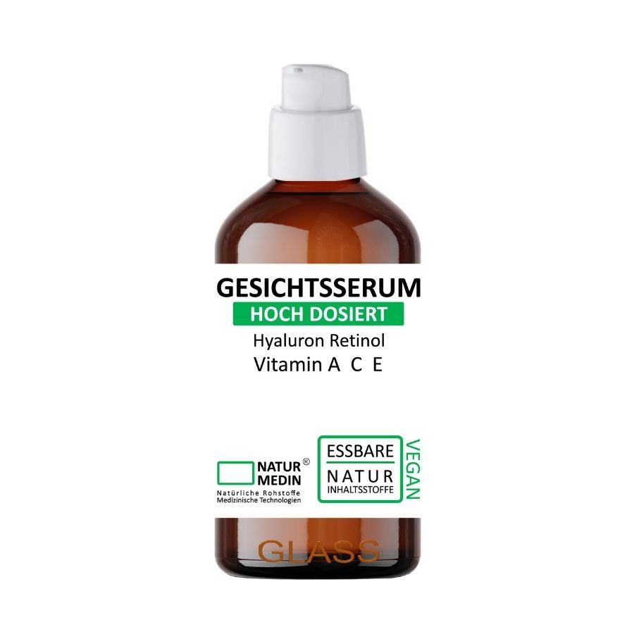 Gesichtsserum mit Hyaluron & Retinol (Vitamin A) – Anti-Aging Serum mit Vitamin C + E, 100% Natur