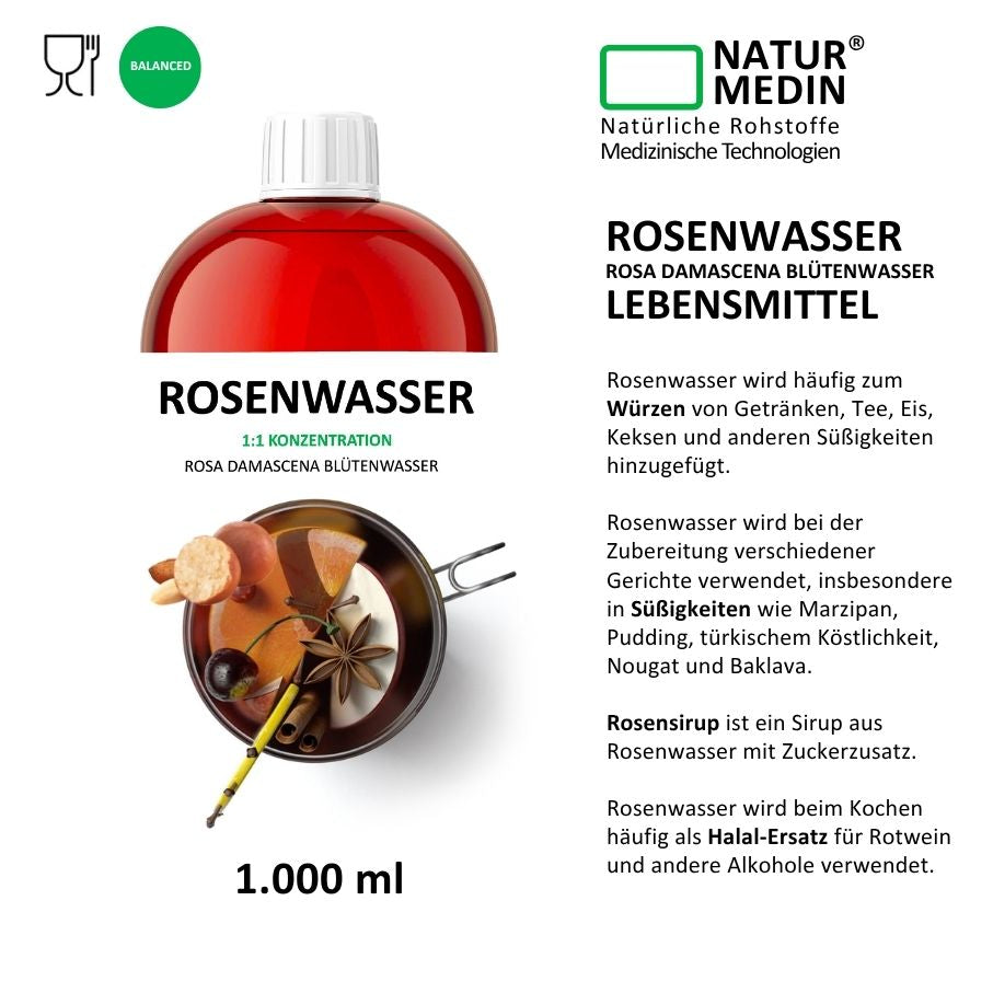 Rosenwasser zum Backen LEBENSMITTEL 1000ml PET