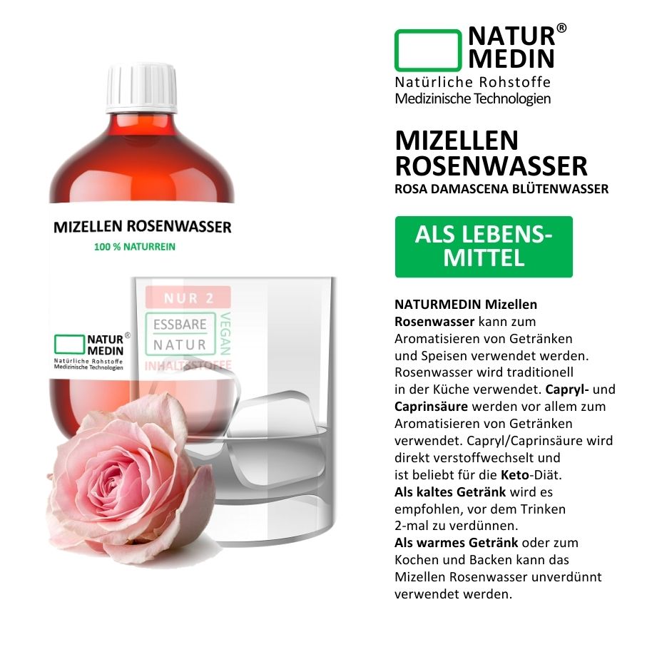 Mizellenwasser Rose. Make-up Entferner. Reinigen und Pflegen in einem Schritt. 100% Natur.