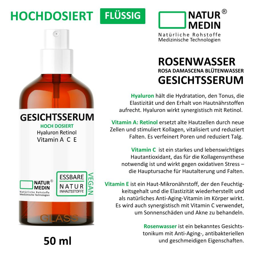 Gesichtsserum Hyaluron Retinol Vitamin A C E Anti-Aging 100% Natur