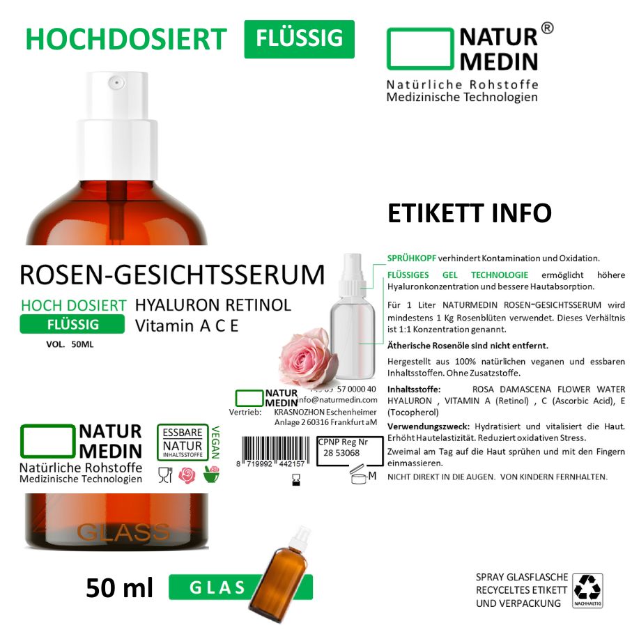 Gesichtsserum Hyaluron Retinol Vitamin A C E Anti-Aging 100% Natur