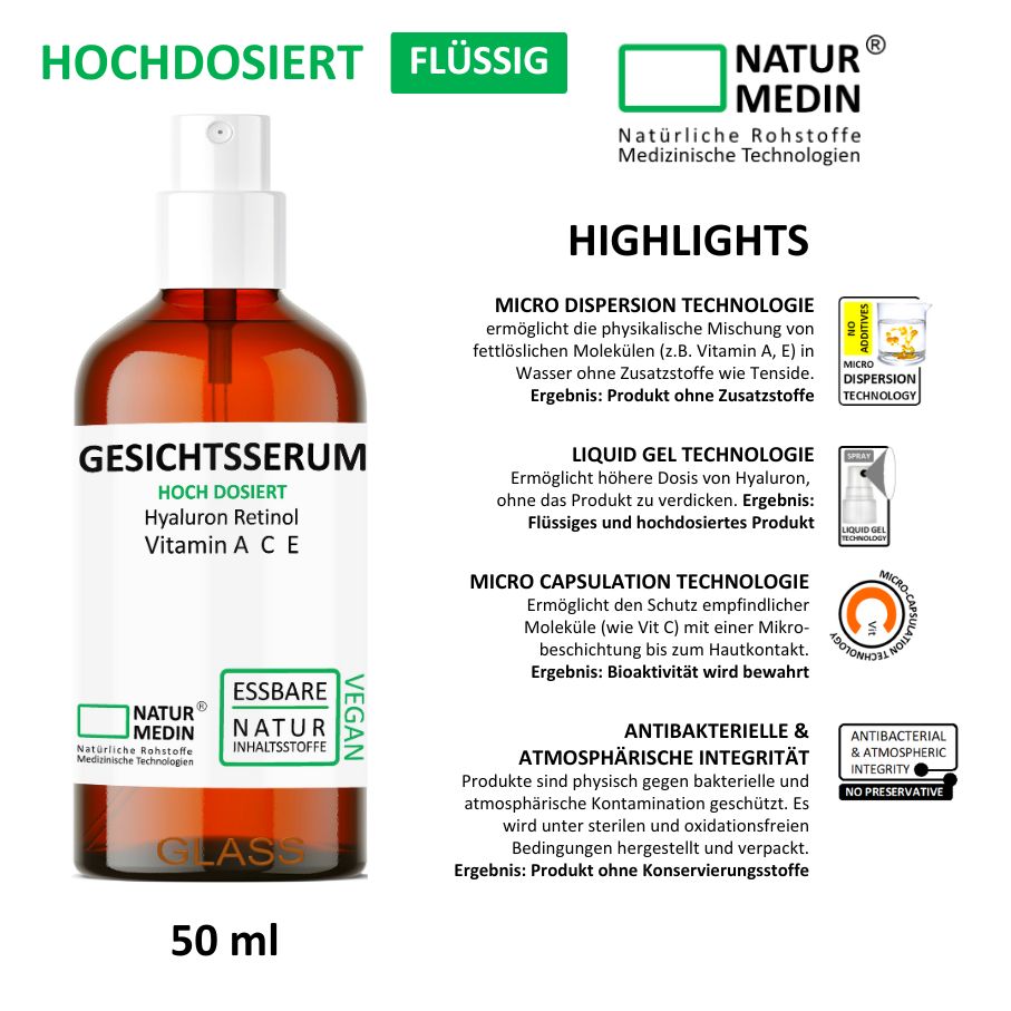 Gesichtsserum Hyaluron Retinol Vitamin A C E Anti-Aging 100% Natur