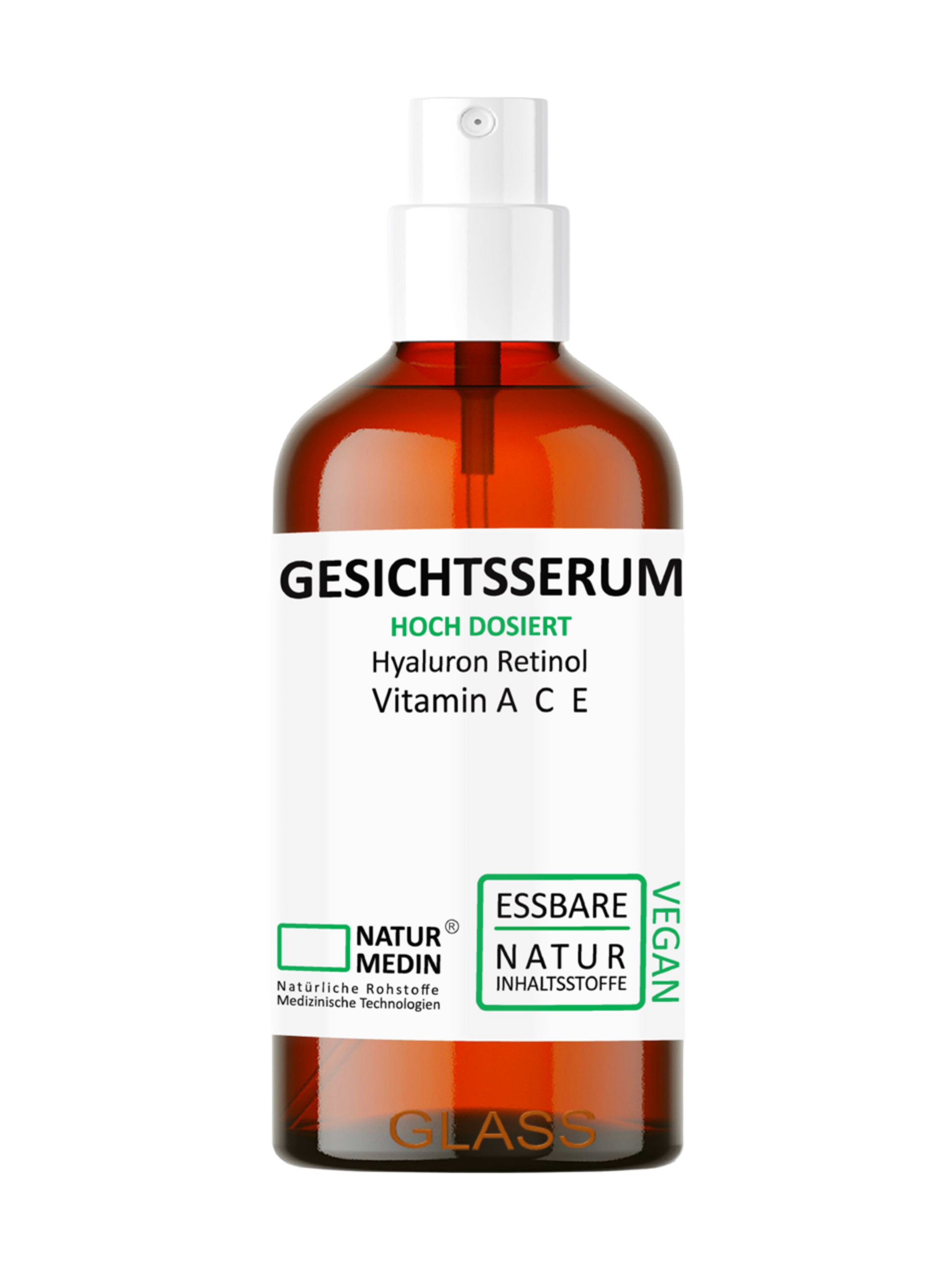 Naturmedin ACE Hyaluron Gesichtsserum. Vegane, natürliche Hautpflege mit Vitamin ACE und Hyaluronsäure für intensive Feuchtigkeit und strahlende Haut.