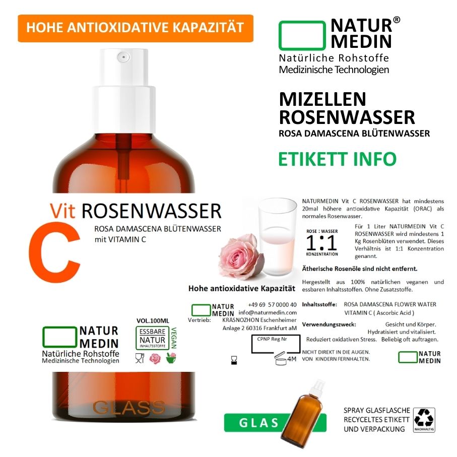 Rosenwasser mit Vitamin C, Anti-Falten, Anti Aging. 100% Natur