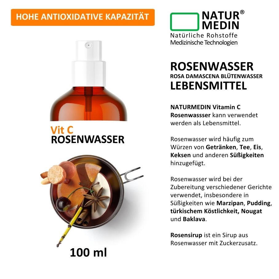 Rosenwasser mit Vitamin C, Anti-Falten, Anti Aging. 100% Natur