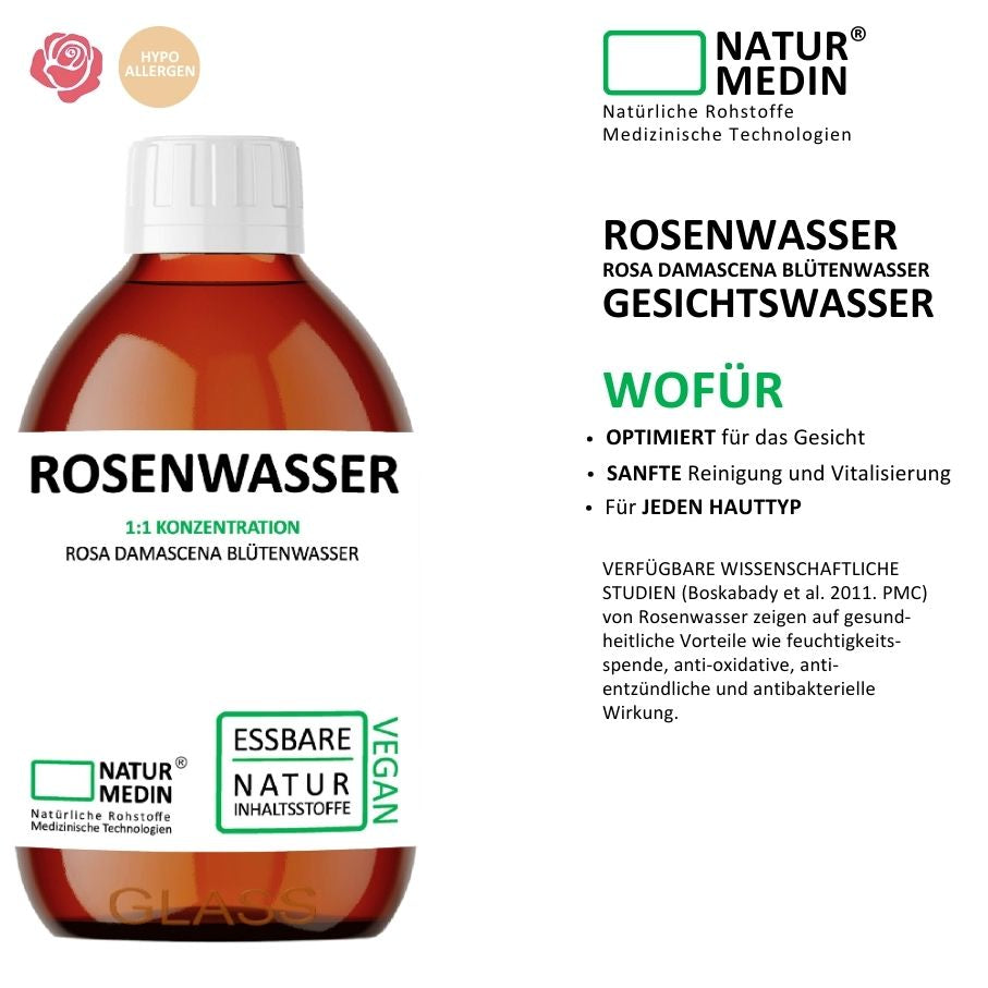 Rosenwasser - Erfrischendes Gesichtswasser - 100% Natur - GLASS
