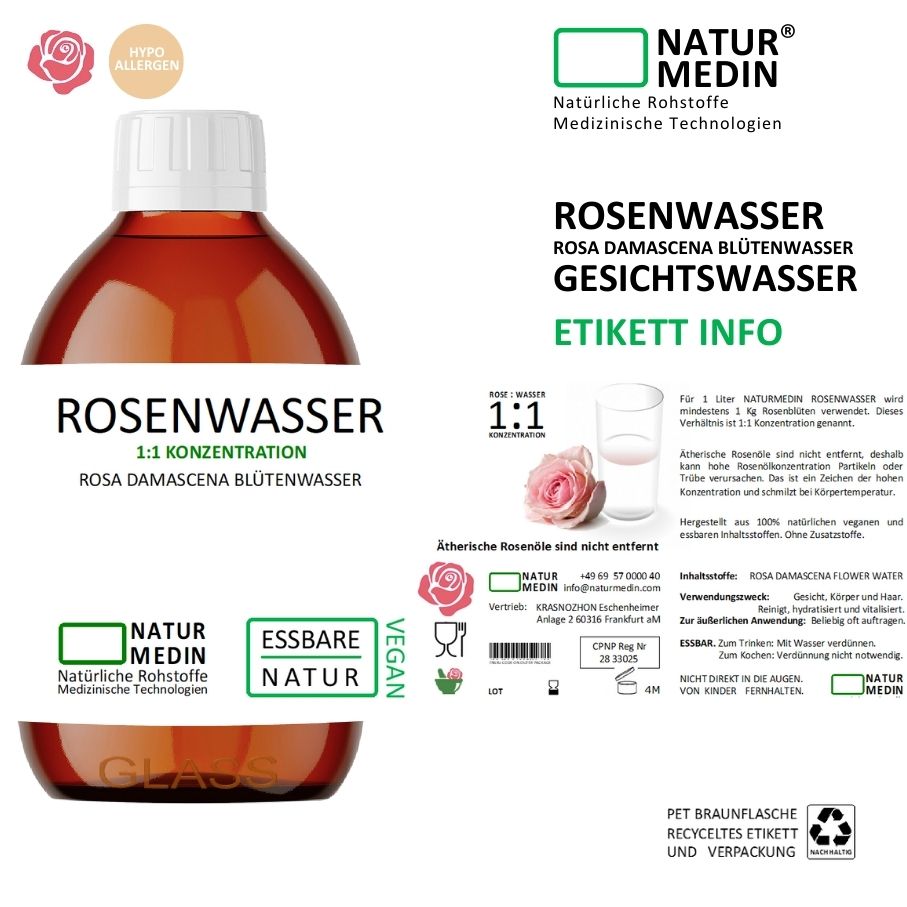 Rosenwasser - Erfrischendes Gesichtswasser - 100% Natur - GLASS