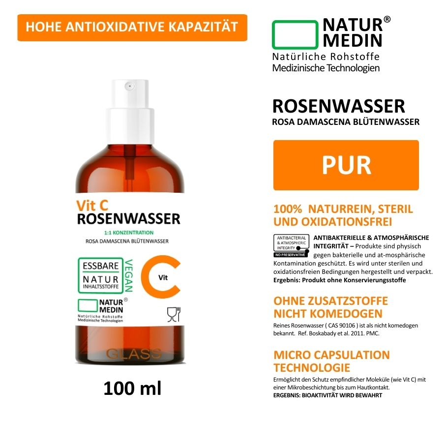 Rosenwasser mit Vitamin C, Anti-Falten, Anti Aging. 100% Natur