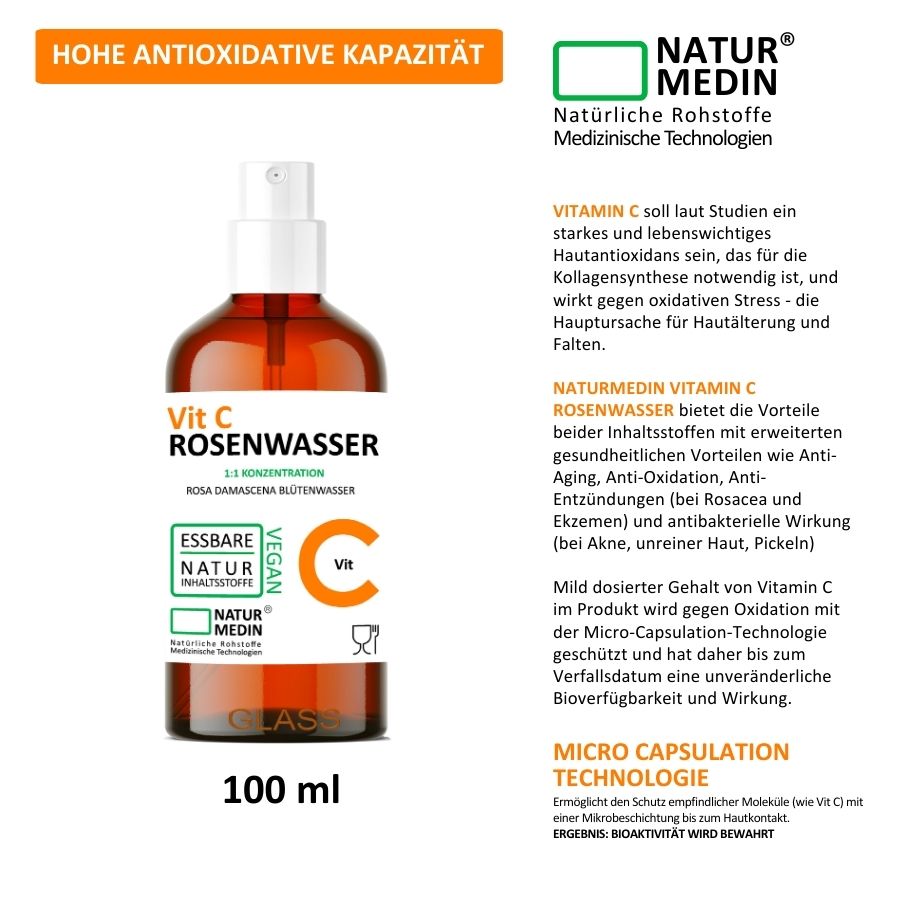 Rosenwasser mit Vitamin C, Anti-Falten, Anti Aging. 100% Natur