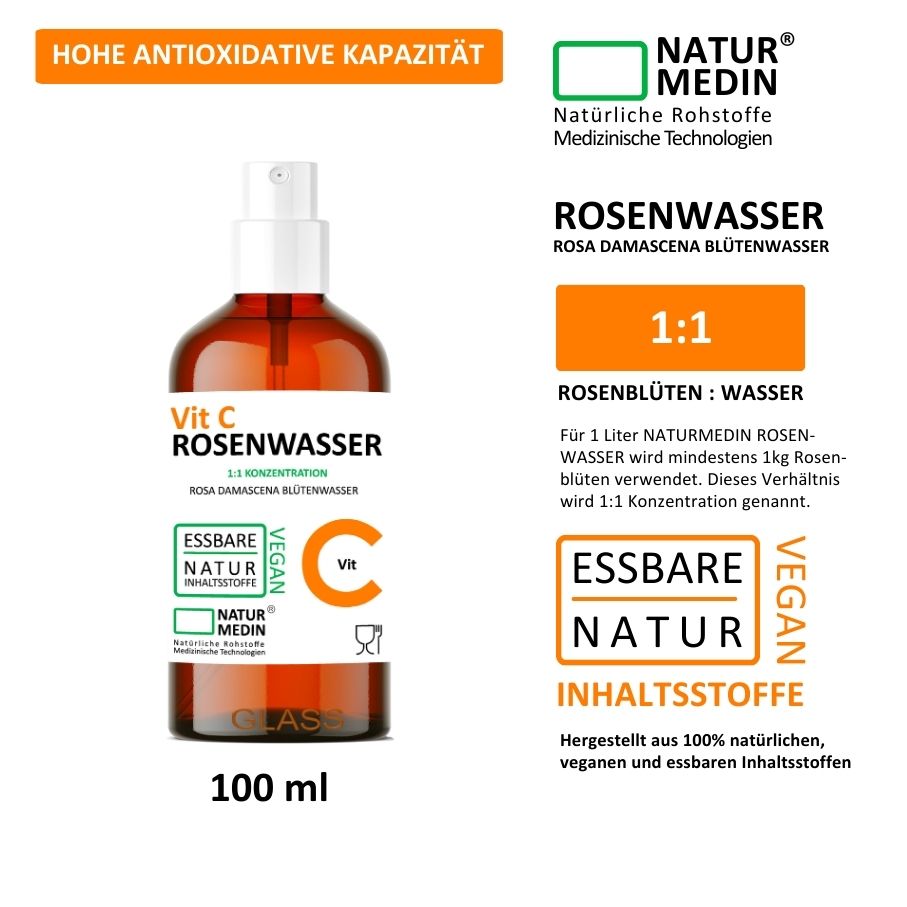 Rosenwasser mit Vitamin C, Anti-Falten, Anti Aging. 100% Natur