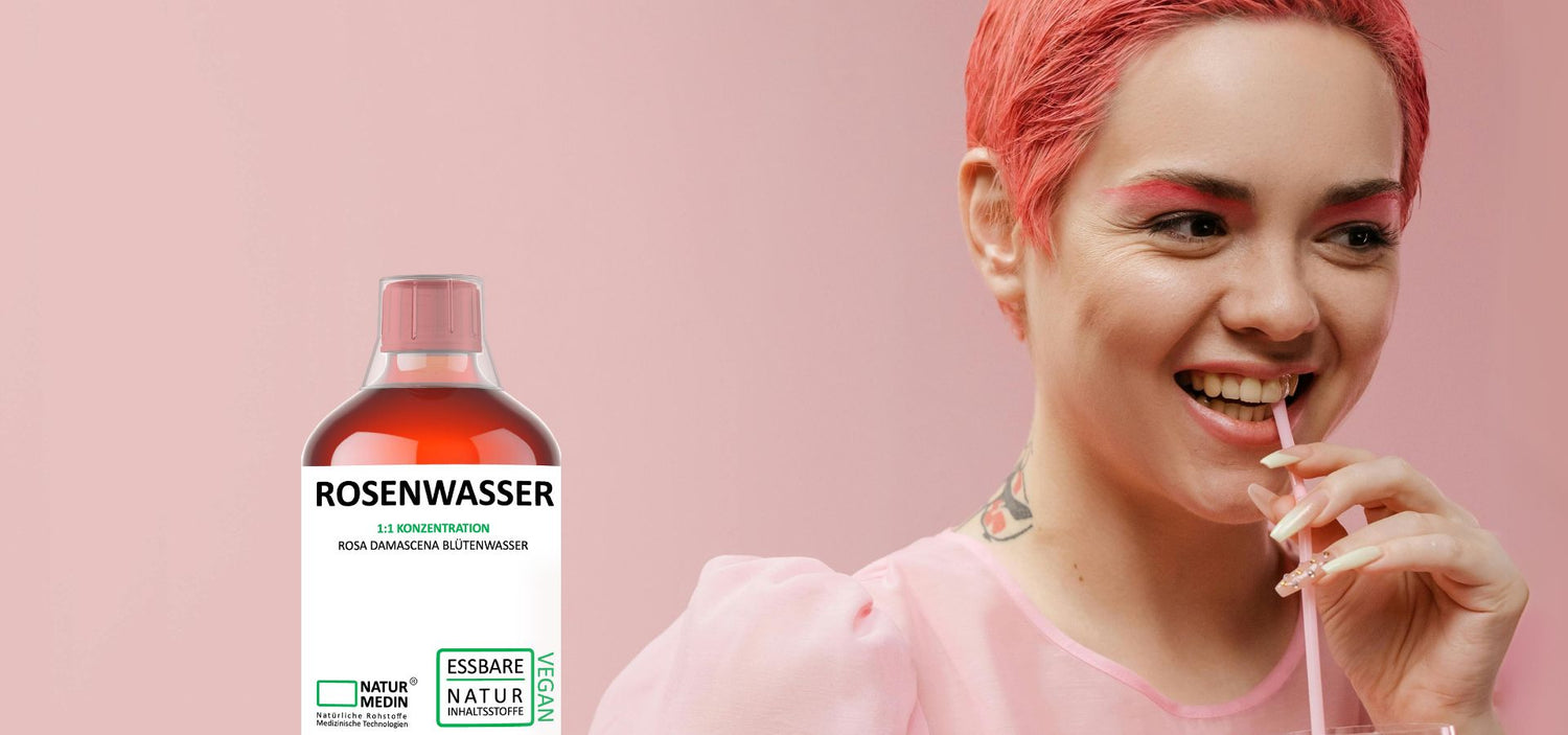 Naturmedin Rosenwasser Tonic – klares Gesichtstonikum in hochwertiger Glasflasche. Hergestellt aus Damascena-Rosen mit natürlichem Rosenalkohol, wirkt adstringierend, erfrischend und antibakteriell. Für alle Hauttypen geeignet, 100 % natürlich, essbar und frei von Zusatzstoffen.