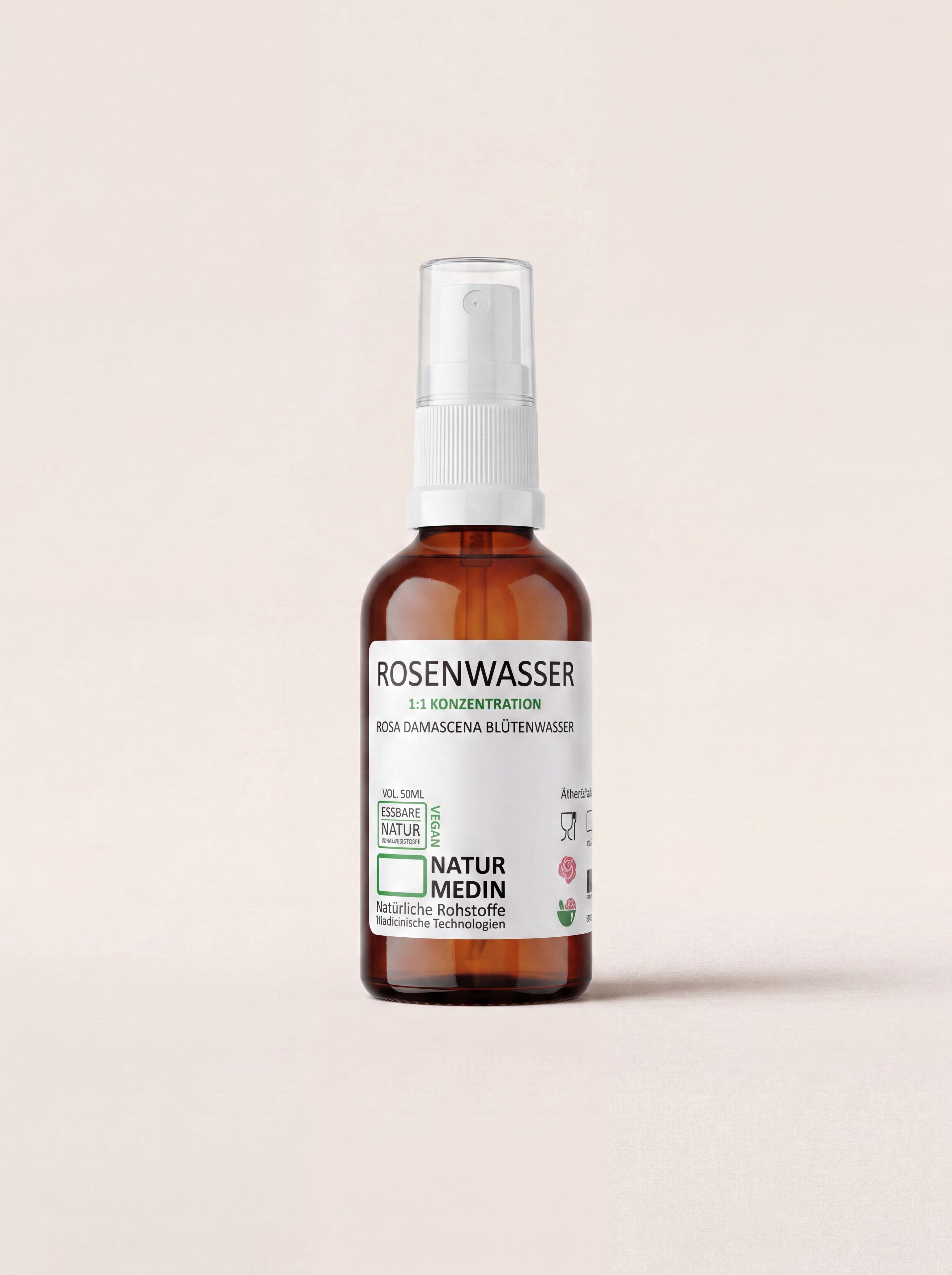 Naturmedin Rosenwasser Spray 50 ml – 100% naturreines Gesichtswasser für Haut, Haare und empfindliche Haut
