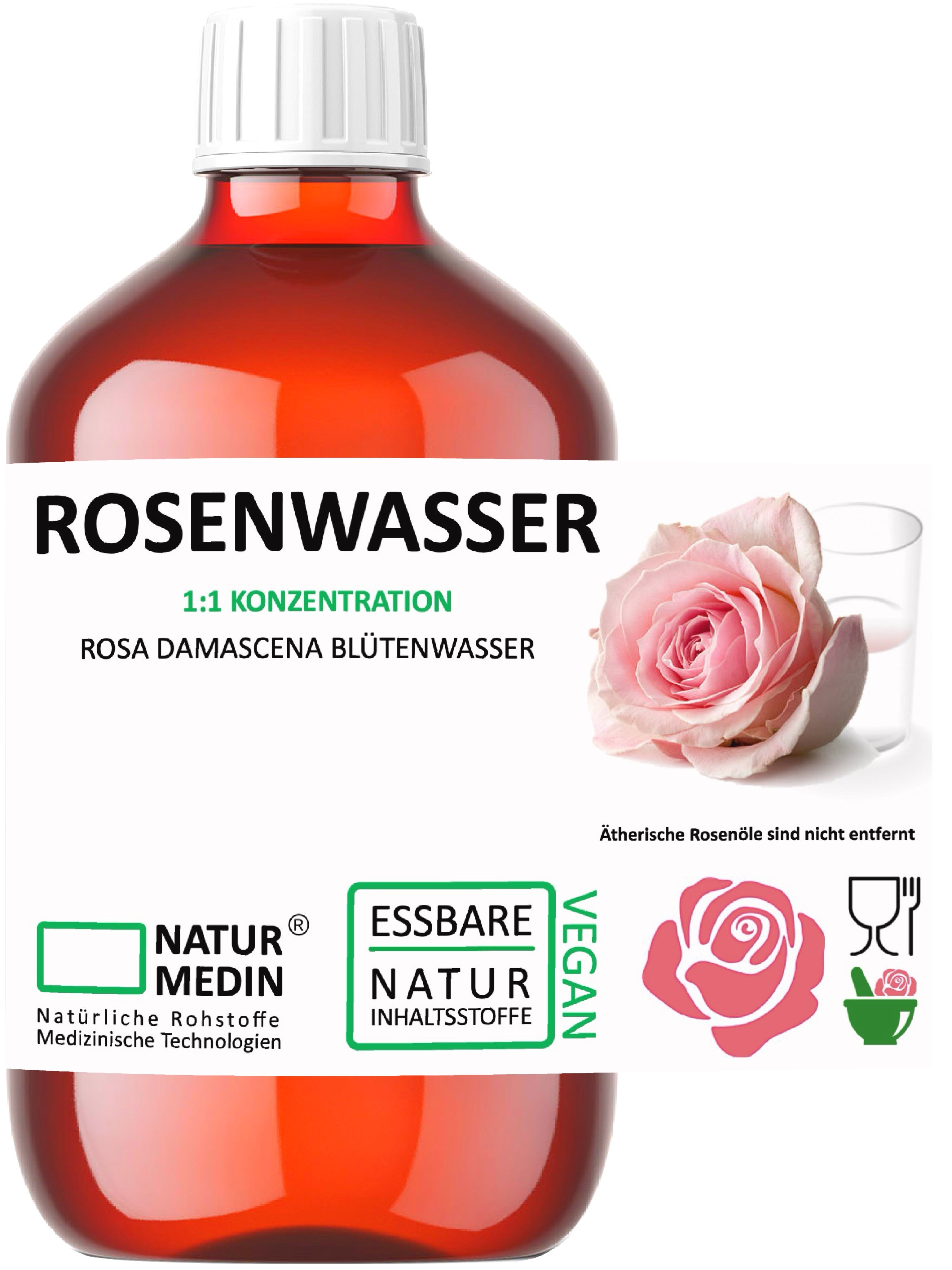 Rosenwasser - Essbar. Haut und Haar 100 % naturrein